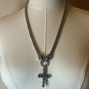 Brand New Vintage Silver Cross Skull Necklace